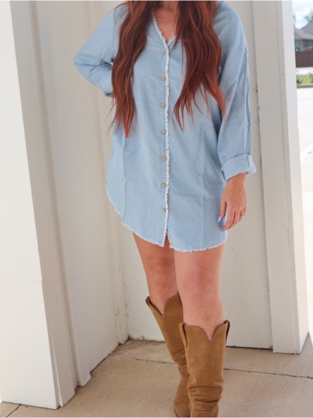 Light Blue denim Button-Front Mini Shirt Dress